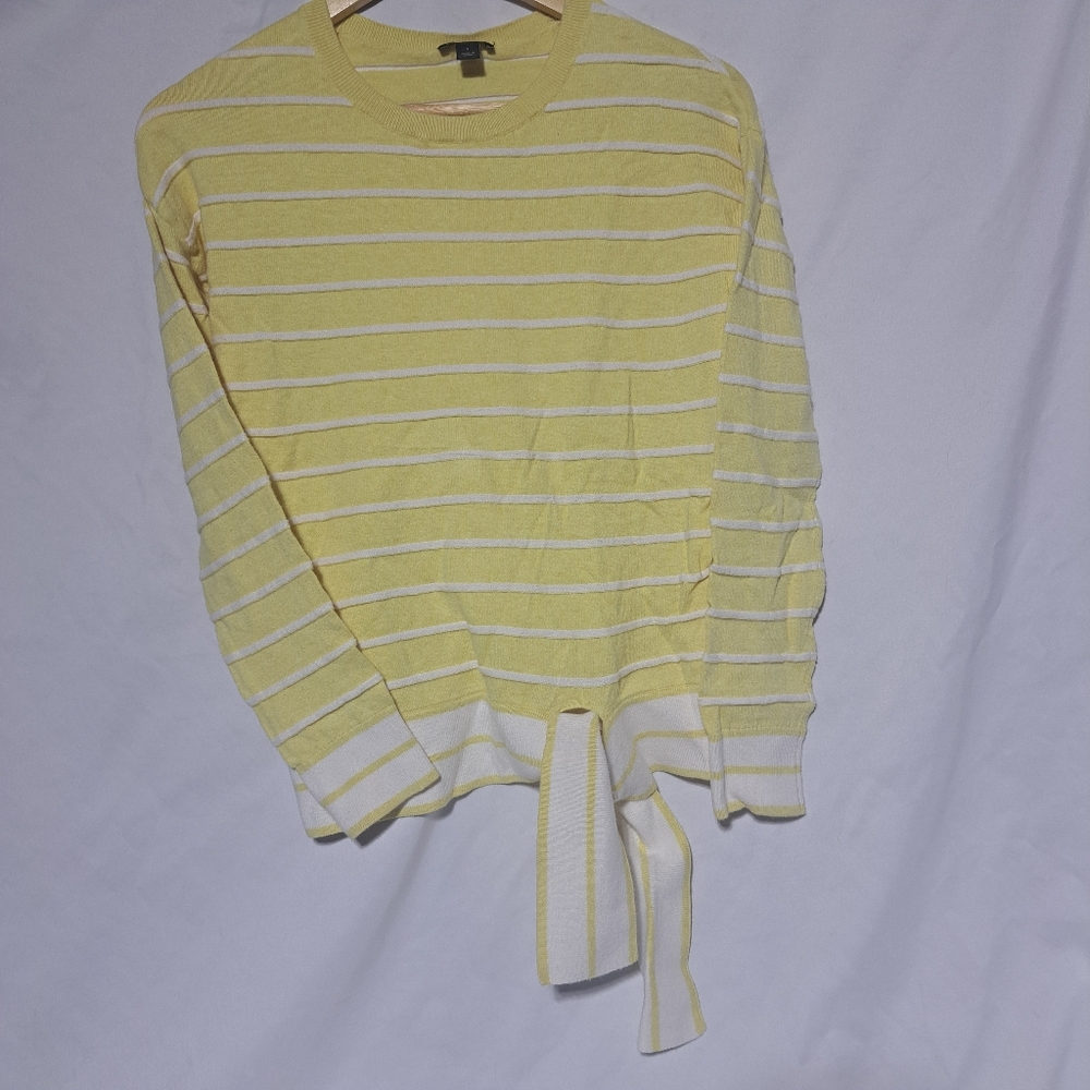 Ann Taylor Yellow Striped Tie Hem‎ Pullover Sweater Size Small